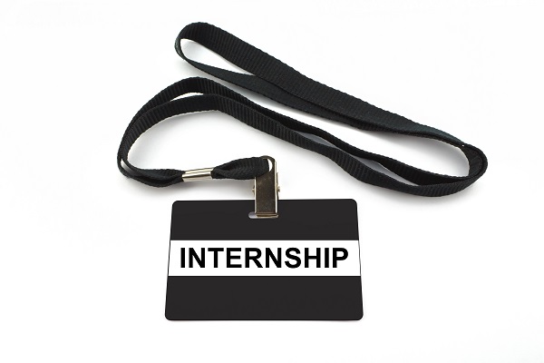 internship badge with strip isolated on white background