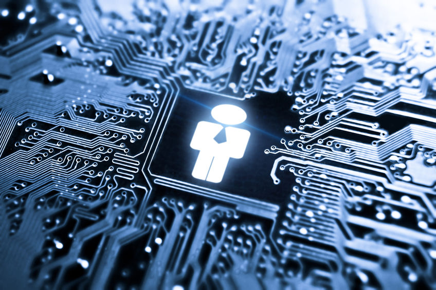28274997 - businessman symbol on computer circuit board - it human resources